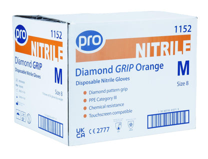 PRO Diamond Grip Orange Nitrile Gloves - 50 Pack