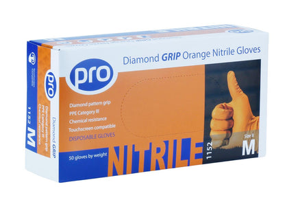 PRO Diamond Grip Orange Nitrile Gloves - 50 Pack
