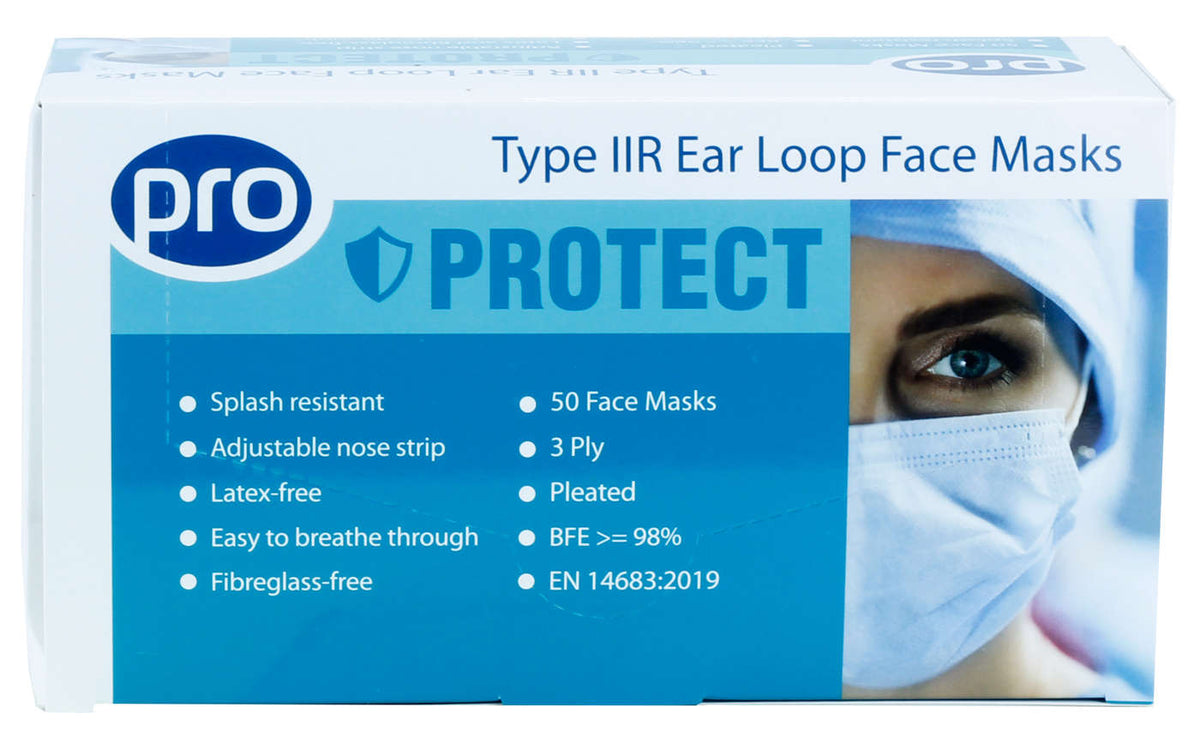 Type IIR Ear Loop Face Mask Fluid Resistant 40 Packs Of 50