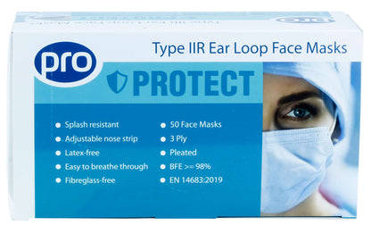 Type IIR Ear Loop Face Mask Fluid Resistant 40 Packs Of 50