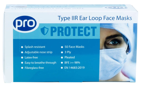Type IIR Ear Loop Face Mask Fluid Resistant 40 Packs Of 50