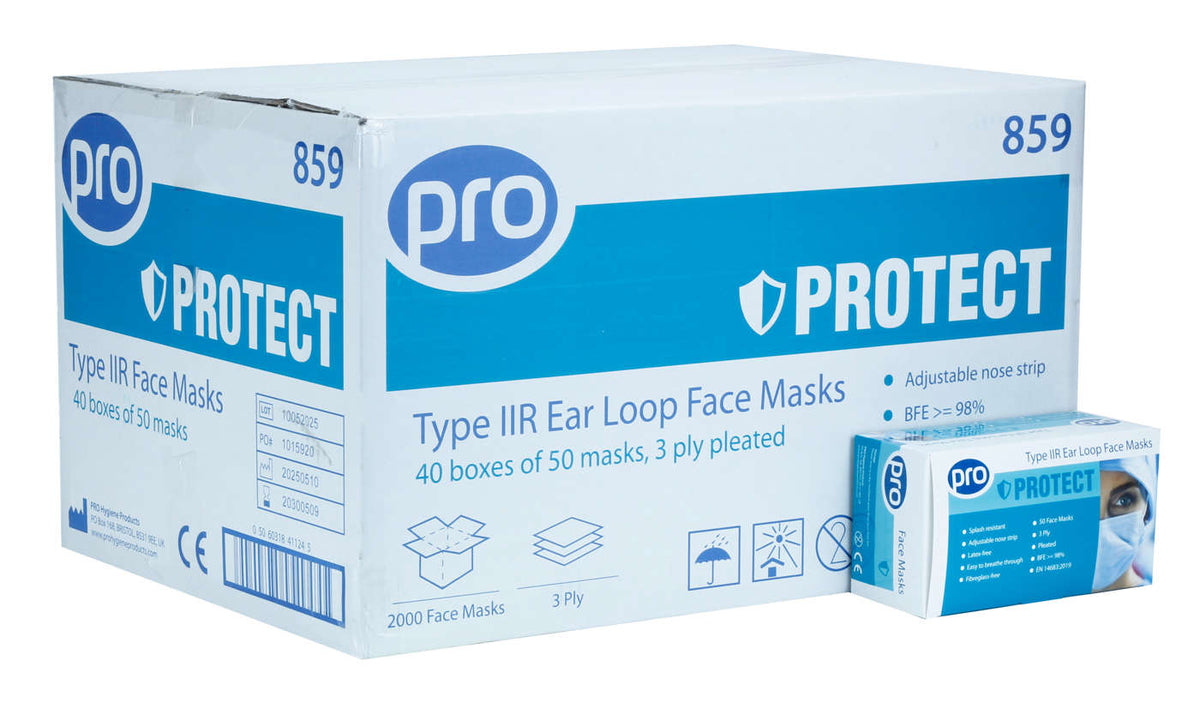 Type IIR Ear Loop Face Mask Fluid Resistant 40 Packs Of 50