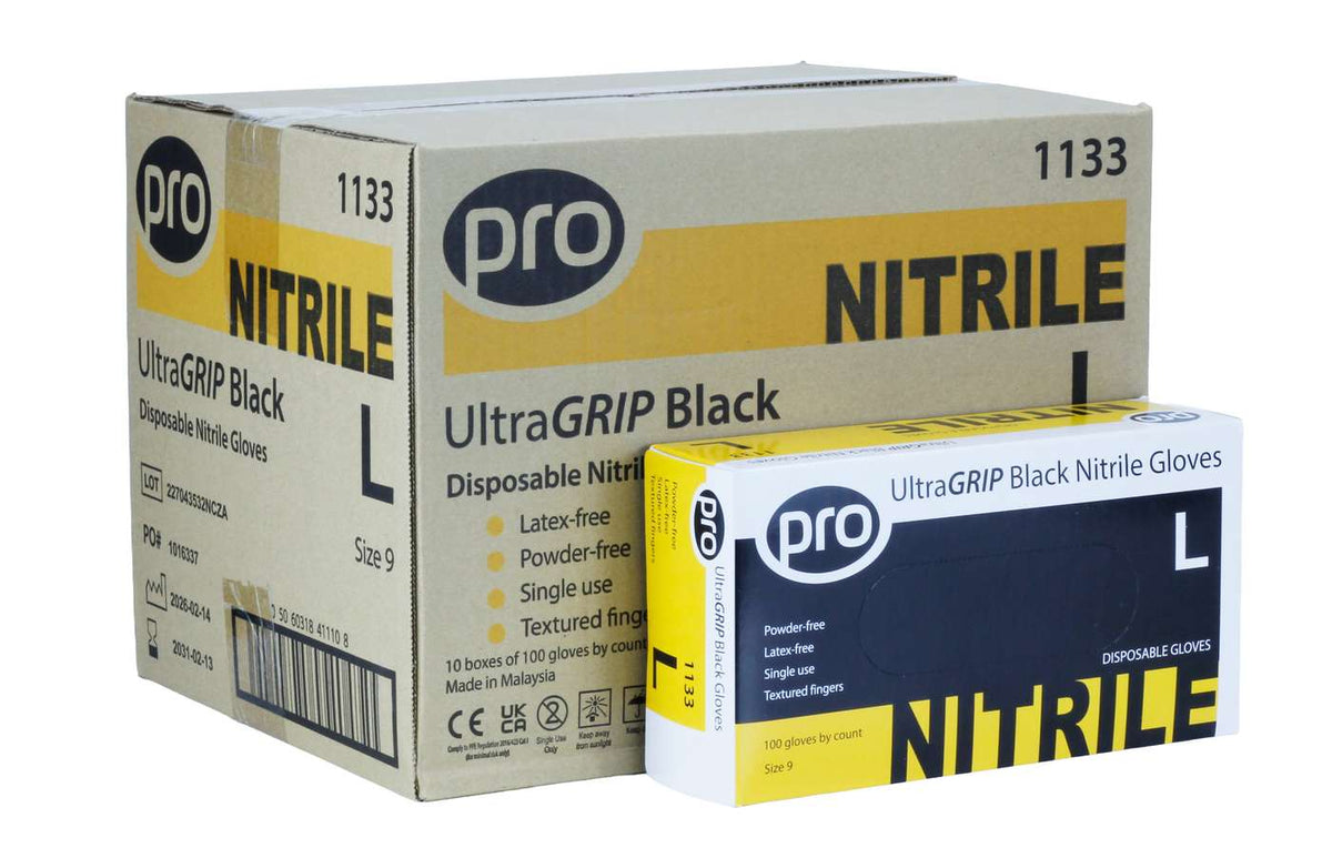PRO UltraGRIP Black Nitrile Gloves 10 x 100 Case
