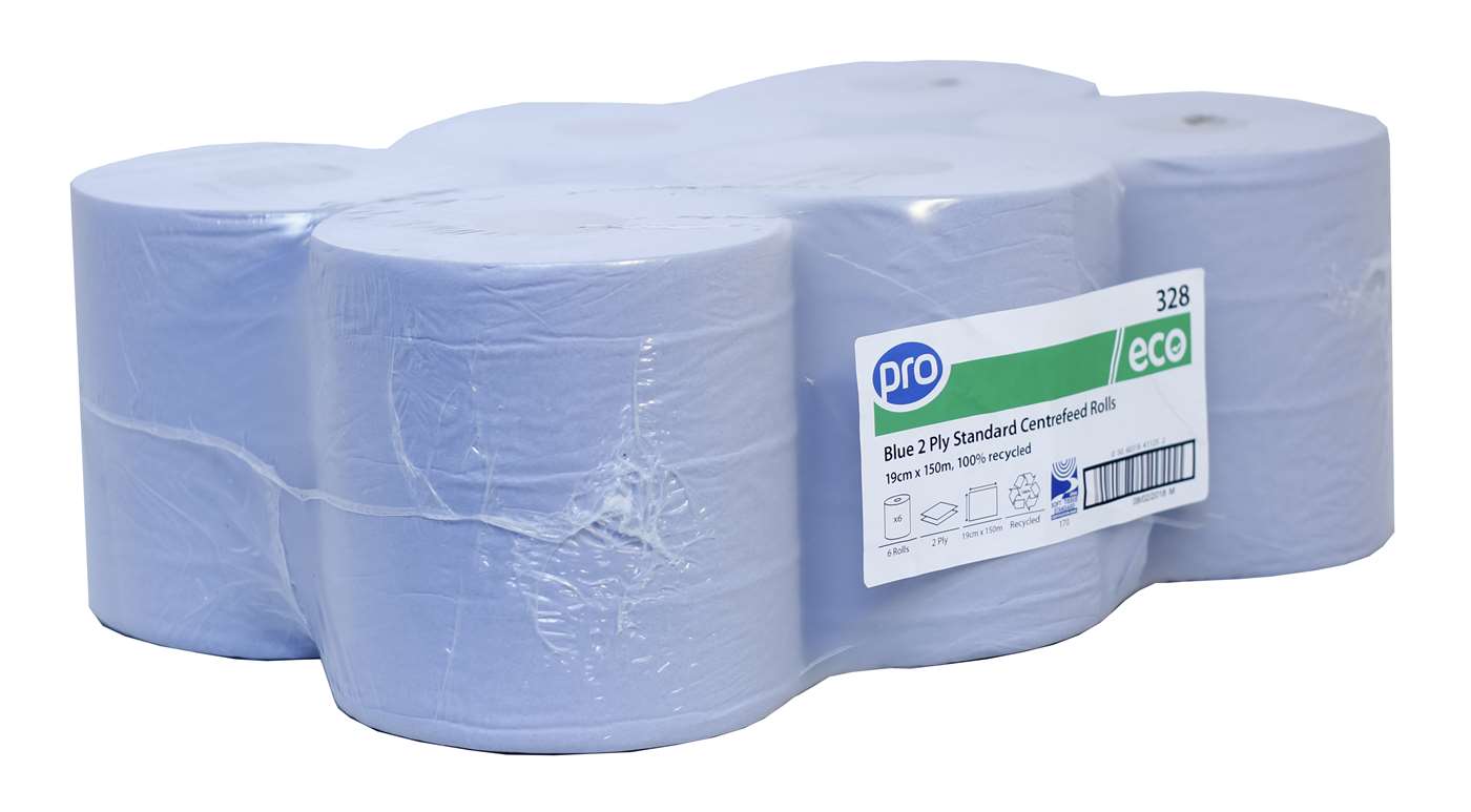 PRO Blue 2 Ply Centrefeed Roll 19cm x 150m